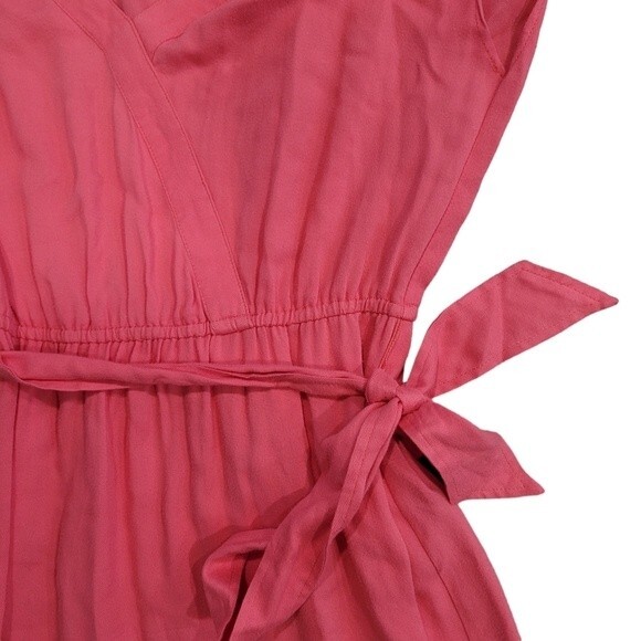 BB Dakota Holding On Tie Waist Tiered Midi Dress In Poppy Size Medium Pink - Picture 4 of 7